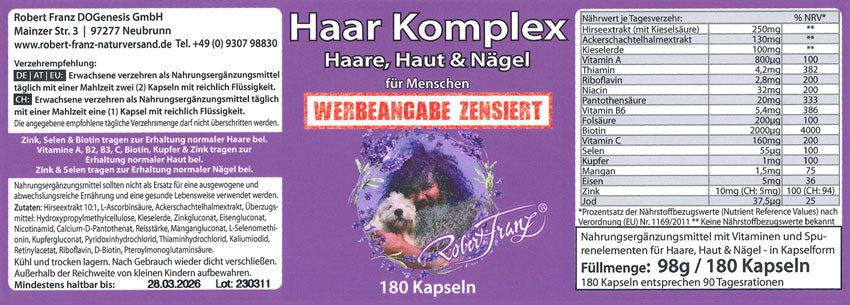 Haar Komplex von Robert Franz 180 Kapseln für Haut, Haare, Nägel