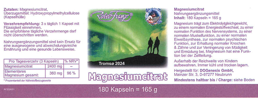 Magnesium Citrat – 180 Kapseln